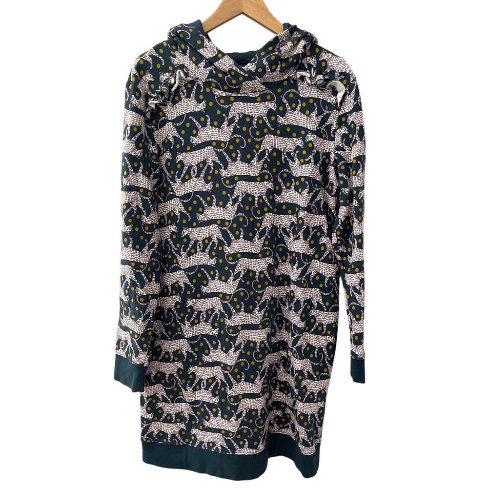 Kate Spade Hooded Cozy Leopard Print Ruffle Sweater Dress Size‎ Large